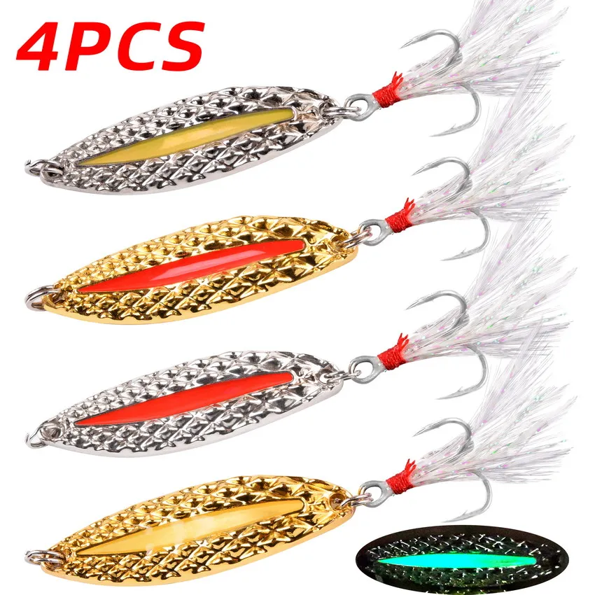 Fishing Lure Spoon - 4pcs Luminous Metal Fishing Lure Spoon
